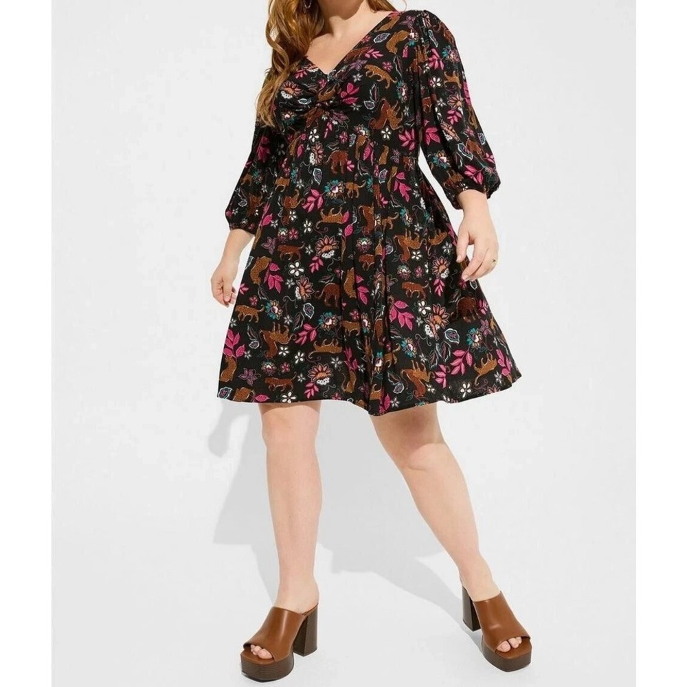 NWT‎ Torrid Leopard Floral Twist Front Mini Dress 2X 18-20 Boho Festival Pockets
